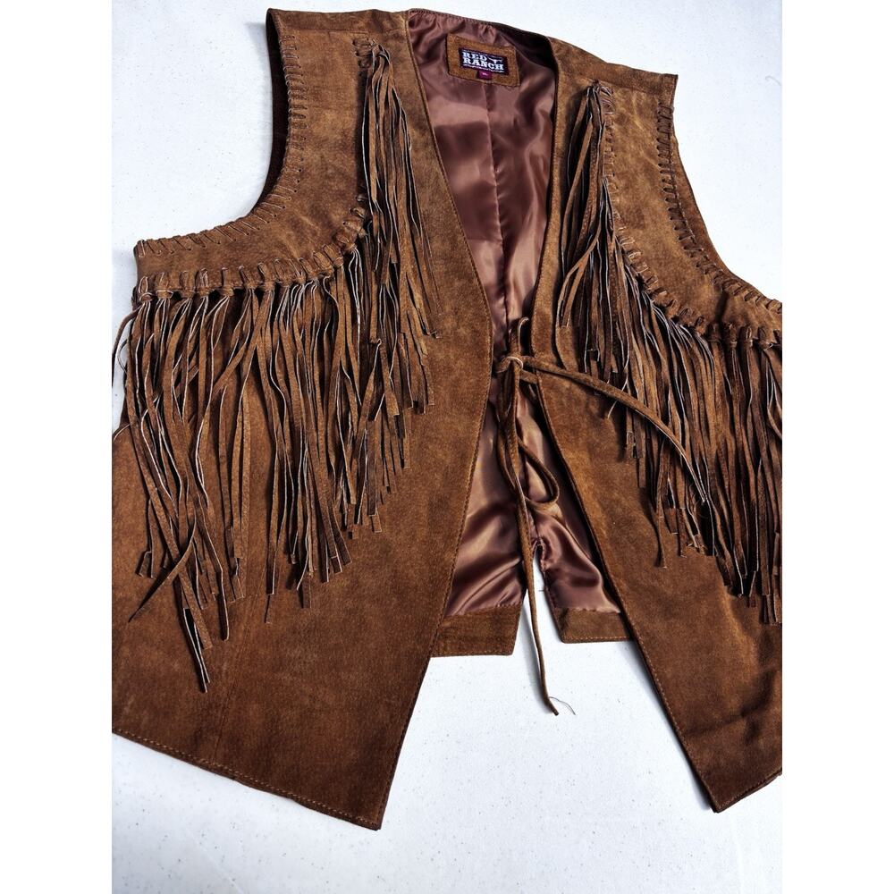 Womens "Red Ranch" Brown Suede Leather Fringed Vest Western Cowgirl Size XL - Picture 5 of 10